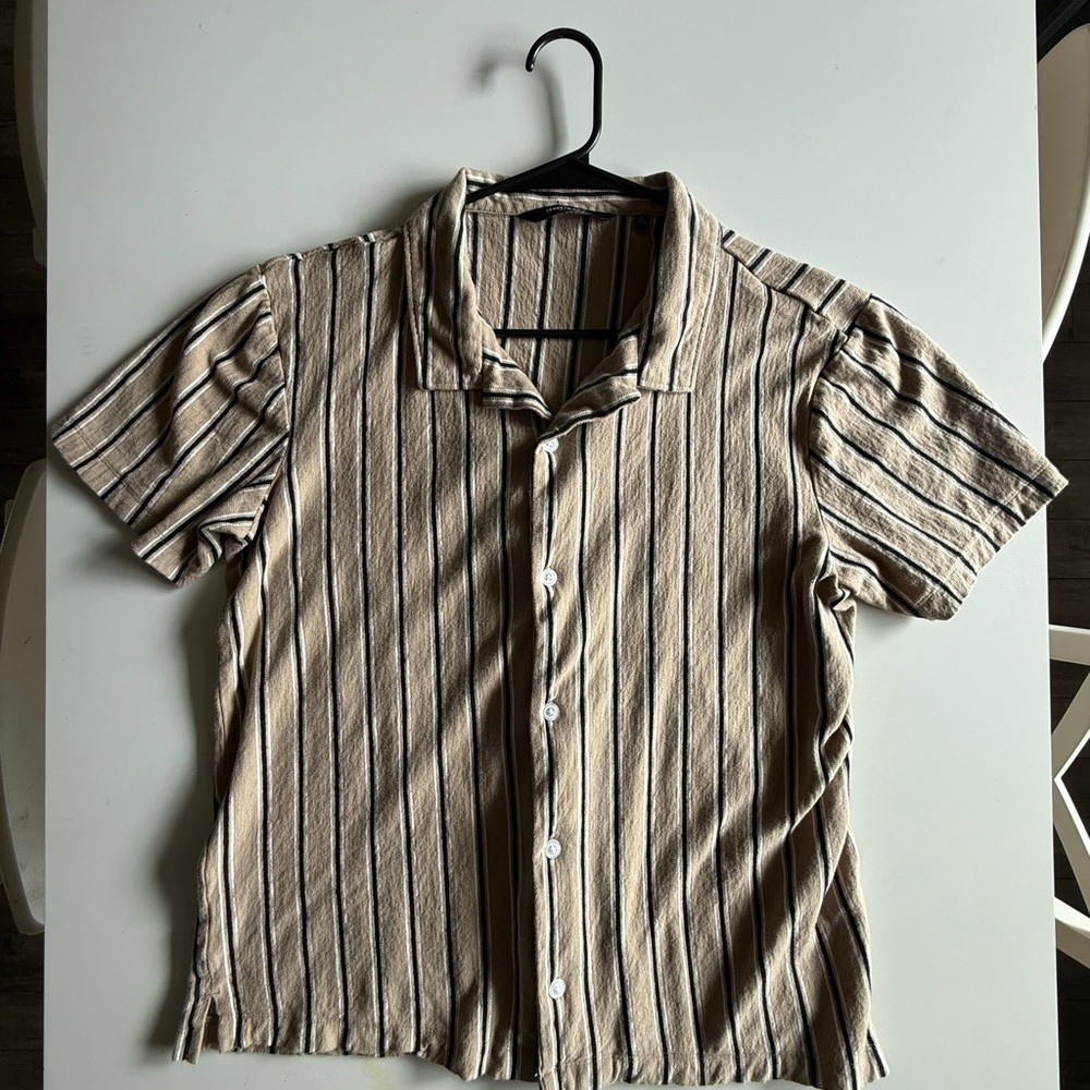 Kenneth Cole Striped Tan and Black Men's Shirt